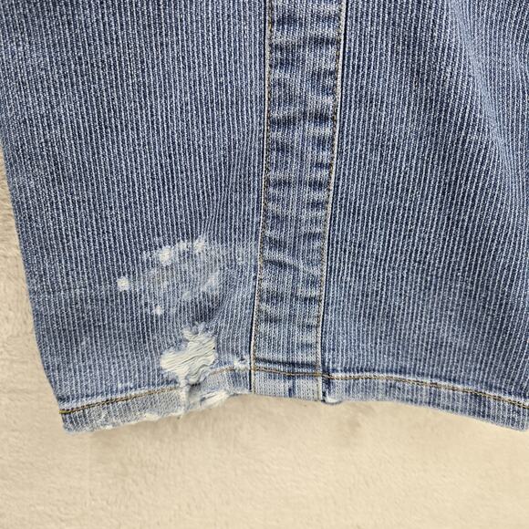Vintage Apollo Jeans 5/6 Pinstripe Buckle Pockets Blue Mid Rise Y2K Distressed - Picture 12 of 16